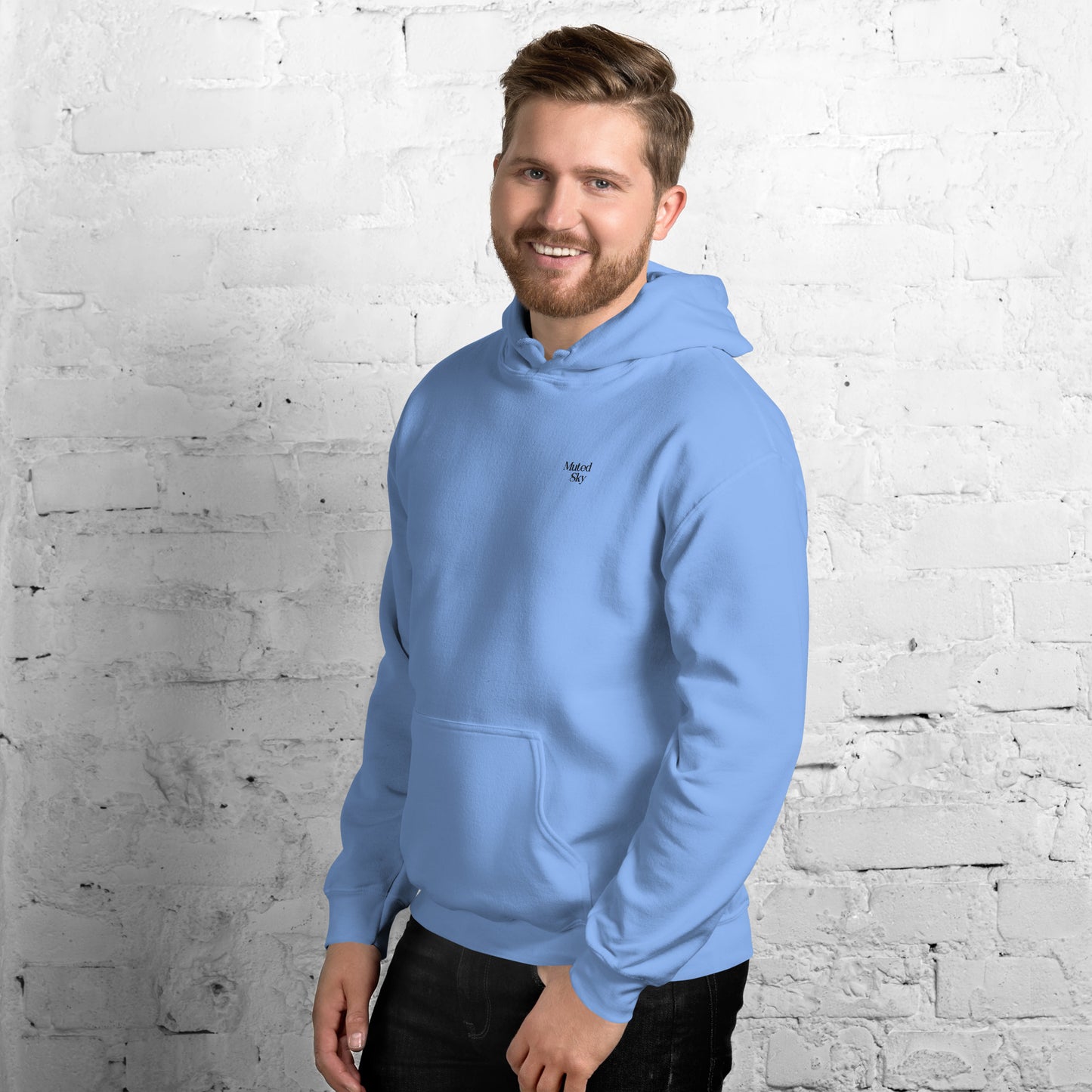 Muted Sky Embroidered Hoodie Blue