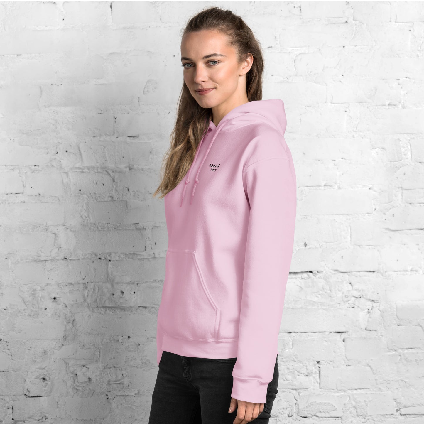 Muted Sky Embroidered Hoodie Pink